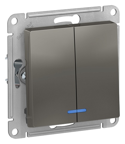 Systeme Electric AtlasDesign Сталь Выключатель 2-клавишный с подсветкой, сх.5а, 10АХ, механизм