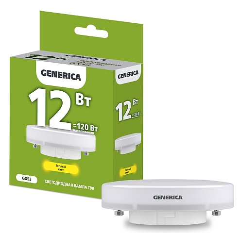 IEK GENERICA Лампа LED T80 таблетка 12Вт 230В 3000К GX53
