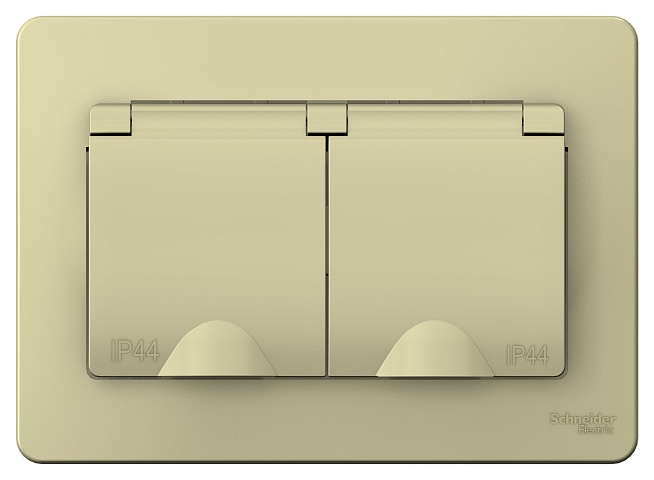 Systeme Electric Blanca внутр Беж Розетка 2-ая с/з IP44 со шторками, с крышками, 16А, 250В