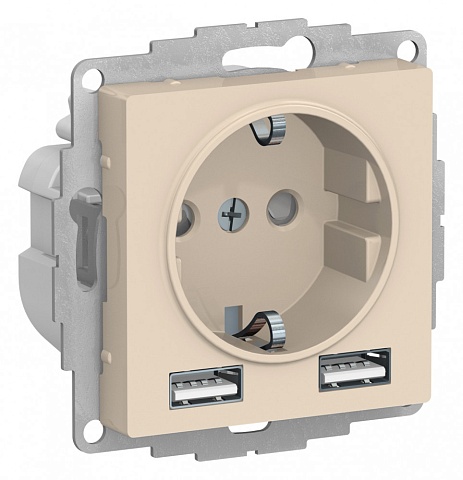 Systeme Electric AtlasDesign Бежевый SO + USB Розетка A+A, 5В/2,4А, 2х5В/1,2А, механизм