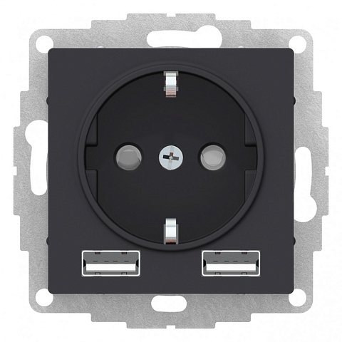 Systeme Electric AtlasDesign Карбон SO + USB Розетка A+A, 5В/2,4А, 2х5В/1,2 А, механизм