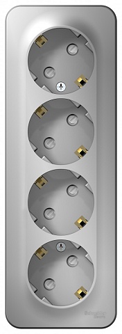 Systeme Electric Blanca наруж Алюминий Розетка 4-ая с/з со шторками 16А, 250В, изолир. пластина