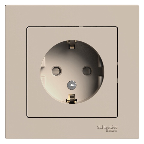 Systeme Electric AtlasDesign Песочный Розетка с/з со шторками, 16А, в сборе