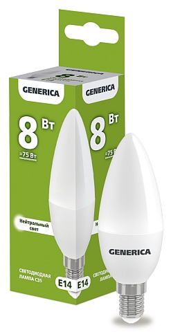 IEK GENERICA Лампа LED C35 свеча 8Вт 230В 4000К E14