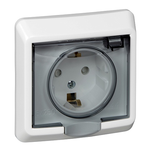Systeme Electric Этюд Бел Розетка 1-ая с/з с защитными шторками с крышкой IP44