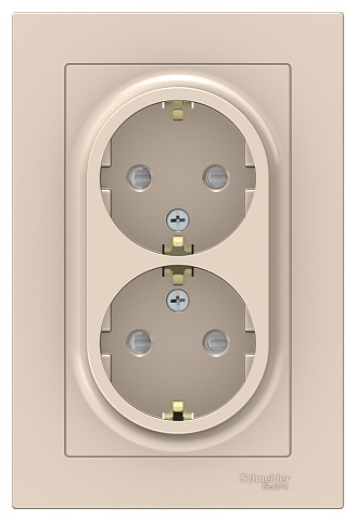 Systeme Electric AtlasDesign Беж Розетка с/з двойная, со шторками, 16А, в сборе