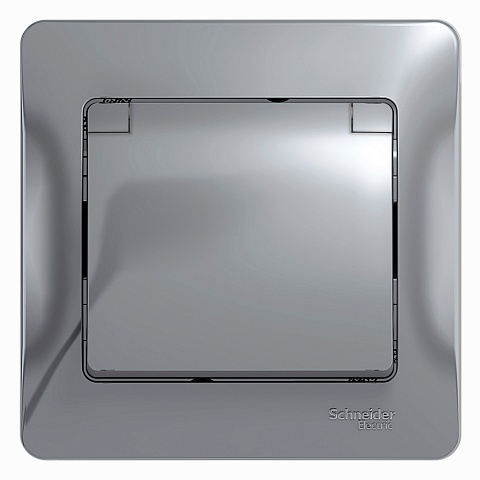 Systeme Electric Glossa Алюминий Розетка с/з со шторками с крышкой, IP20 (в сборе с рамкой)