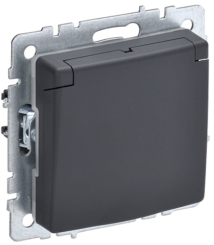 IEK BRITE BASE Графит Розетка 1-м с/з с защ.штор. и крыш. 16А IP20 РСбш10-3-БрГ