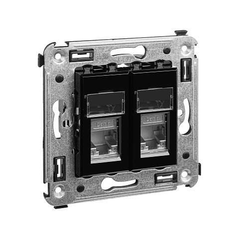 DKC Компьютерная розетка RJ-45 в стену, кат.6 двойнаяэкранированная,"Avanti", "Черный квадрат"