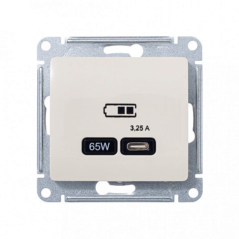 Systeme Electric Glossa Беж USB Розетка тип-C 65W высокоскор.заряд. QC, PD, мех.