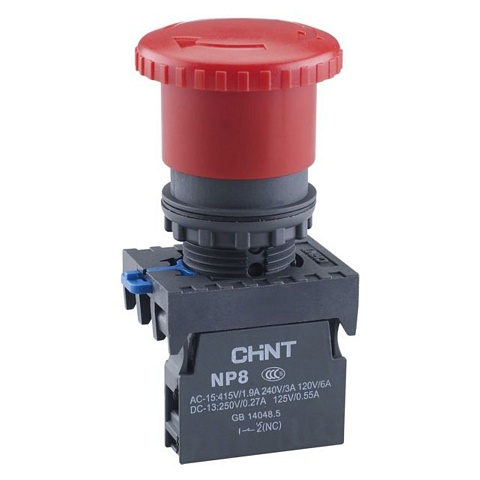 CHINT Кнопка упр. "Грибок" Φ60мм NP8-01ZS/24 фикс., красн., 1НЗ, IP65 (R)