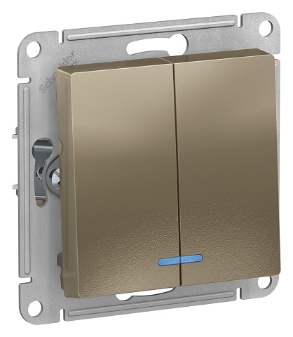 Systeme Electric AtlasDesign Шампань Выключатель 2-клавишный с подсветкой, сх.5а, 10АХ, механизм