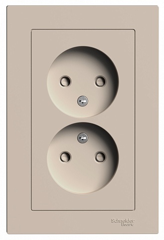 Systeme Electric AtlasDesign Песочный Розетка двойная б/з со шторками,16А, в сборе