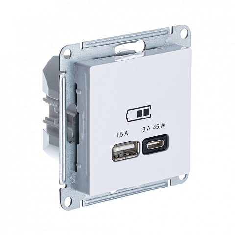 Systeme Electric AtlasDesign Белый USB Розетка A + тип-C 45W высокоскор.заряд. QC, PD, мех.