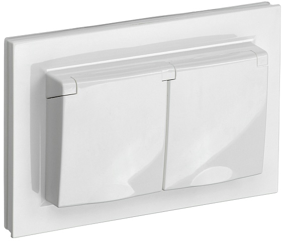 IEK BRITE Белый Розетка 2-м с/з с защ штор и крыш 16А в сборе IP44 РСбш12-3-44-БрБ