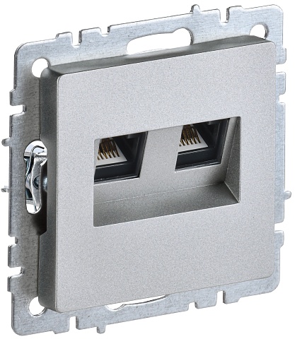 IEK BRITE BASE Алюминий Розетка комп. 2-ая RJ45 кат.6 РК11-2-БрА