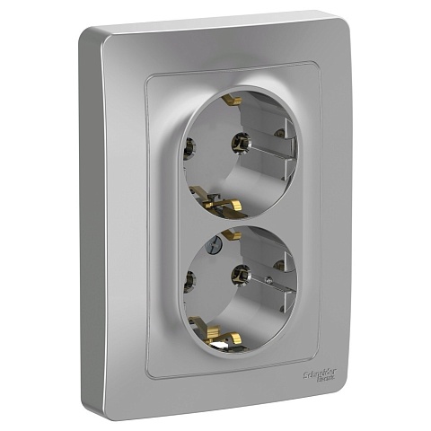 Systeme Electric Blanca внутр Алюминий Розетка 2-ая с/з без шторок, 16А, 250В