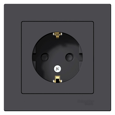 Systeme Electric AtlasDesign Карбон Розетка с/з со шторками, 16А, в сборе