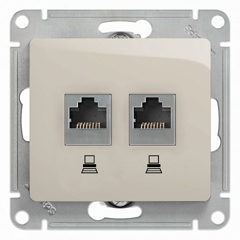 Systeme Electric Glossa Молочная Розетка 2-ая компьютерная RJ45+RJ45, кат.5E