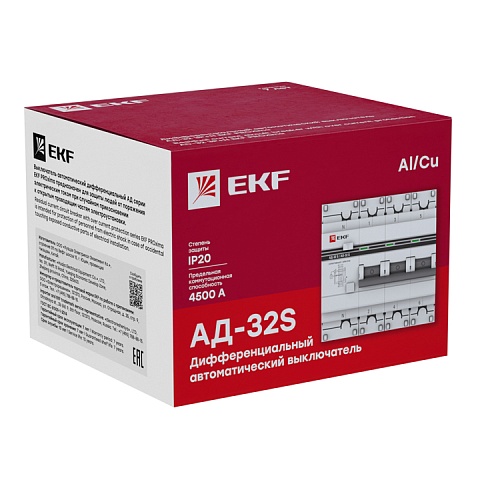 EKF PROxima АД-32 Диф. Автомат (C)  3P+N 25А/100мА тип АС 4,5кА , селективный