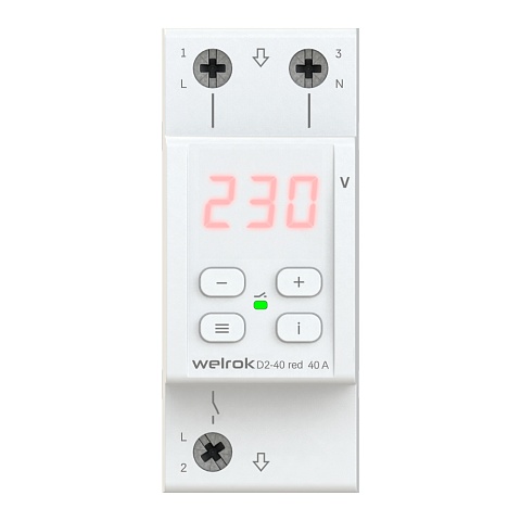 Welrok D2-40 red Реле напряжения 40 А (max 50 A) 8 800 ВА, 3х клеммные