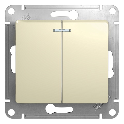 Systeme Electric Glossa Беж Выключатель 2-клавишный с подсветкой, сх.5а, 10АХ