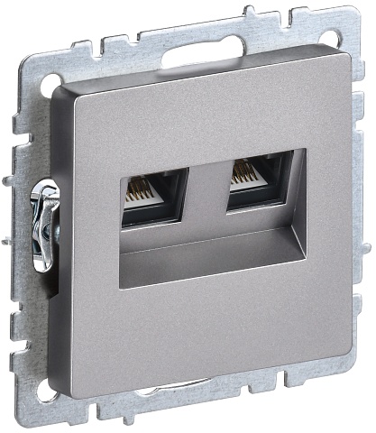 IEK BRITE BASE Сталь Розетка двойная RJ11+RJ45 кат.5E РК/Т12-БрС