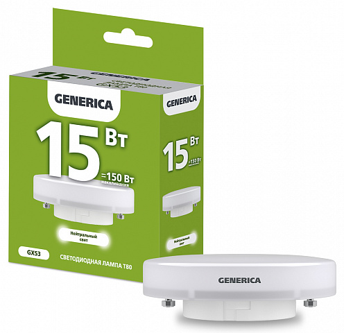 IEK GENERICA Лампа LED T80 таблетка 15Вт 230В 4000К GX53