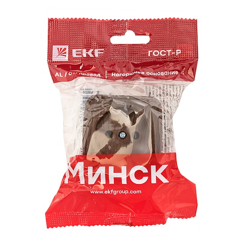 EKF Basic Минск Темное дерево Розетка б/з, 10А, ОП