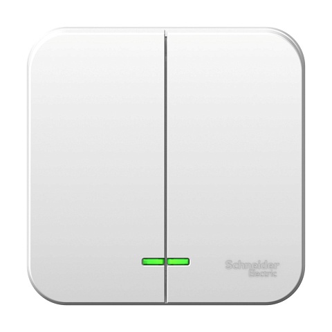 Systeme Electric Blanca наруж Бел Выключатель 2-клавишный с подсветкой 6А, 250B, изолир. пластина