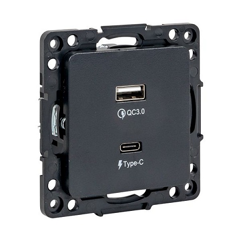EKF PROxima Стокгольм Черный Розетка с 2USB type A+C