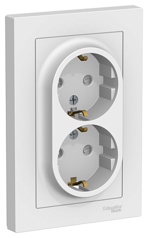 Systeme Electric AtlasDesign Лотос Розетка двойная с/з со шторками, 16А, в сборе