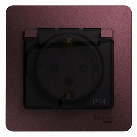 Systeme Electric Glossa Баклажановый Розетка с/з со шторками с крышкой IP44 (в сборе)