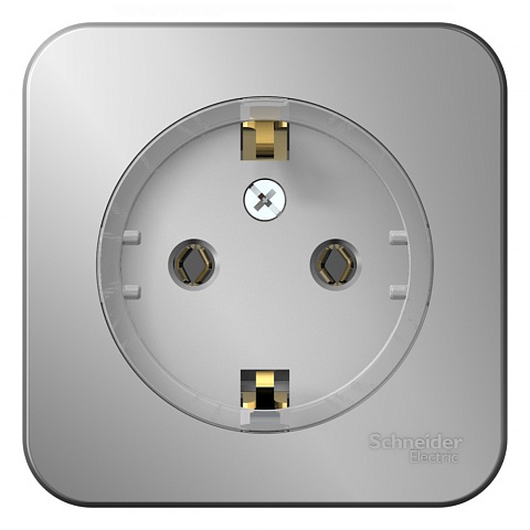 Systeme Electric Blanca наруж Алюминий Розетка с/з без шторок, (тонкая) 16А, 250В изолир. пластина