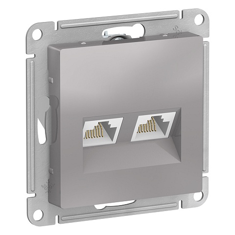 Systeme Electric AtlasDesign Алюминий Розетка двойная компьютерная RJ45+RJ45, кат.5E, механизм
