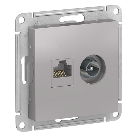 Systeme Electric AtlasDesign Алюминий Розетка двойная комп+ТВ, RJ45+TV, кат.5E, механизм