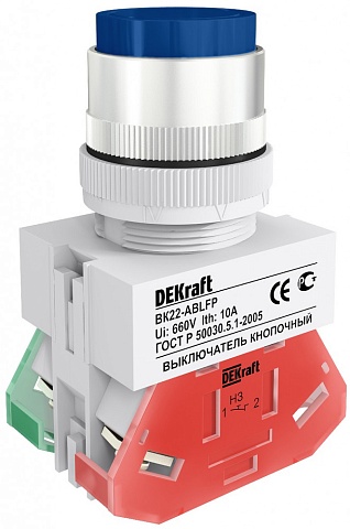 Dekraft Выключатель кноп. ABLFP D22 синий 220В ВK-22