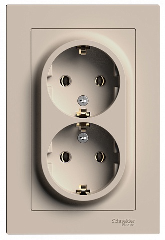 Systeme Electric AtlasDesign Песочный Розетка двойная с/з, 16А, в сборе