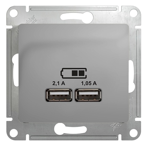 Systeme Electric Glossa Алюминий Розетка USB 5В/2,1А, 2х5В/1,05А