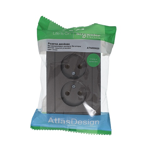 Systeme Electric AtlasDesign Мокко Розетка б/з двойная, 16А, в сборе