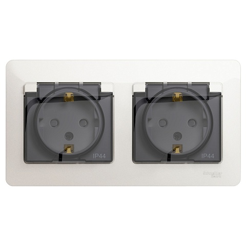 Systeme Electric Glossa Перламутр Розетка 2-ая с/з, со шторками, в сборе, IP44