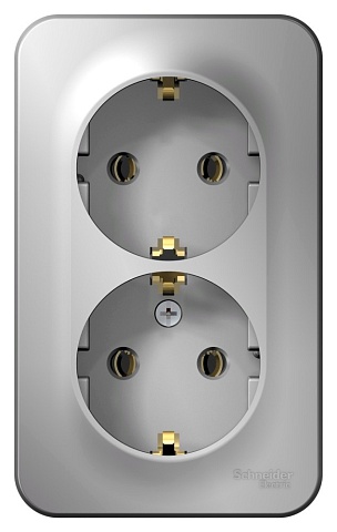 Systeme Electric Blanca наруж Алюминий Розетка 2-ая с/з без шторок 16А, 250В, изолир. пластина