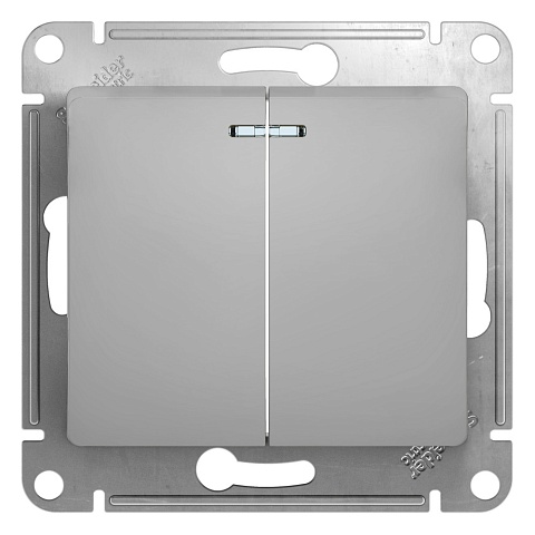 Systeme Electric Glossa Алюминий Выключатель 2-клавишный с подсветкой, сх.5а, 10АХ