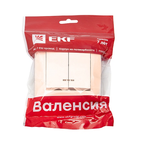 EKF PROxima Валенсия выключатель 2-кл. 10А кремовый с индикатором