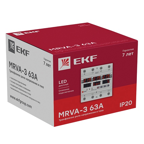 EKF PROxima Трехфазное реле напряжения и тока с дисп. MRVA-3 63A
