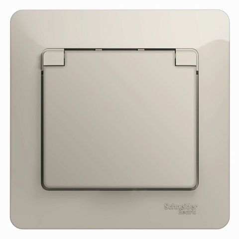 Systeme Electric Glossa Молочный Розетка с/з со шторками с крышкой IP20 (в сборе)
