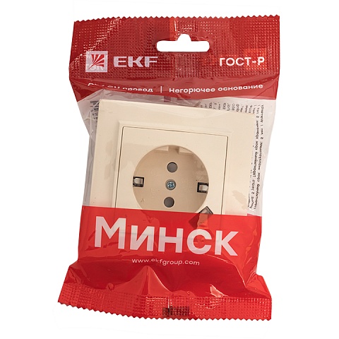 EKF Basic Минск Бежевый Розетка с/з, со шторками, 16А, с USB 1А, СП