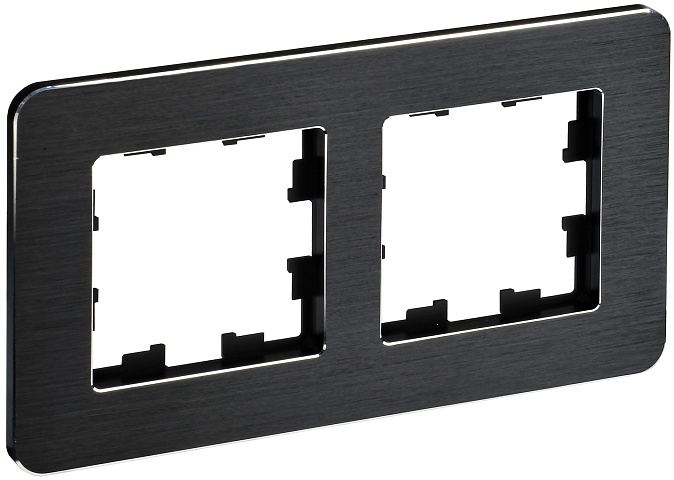 IEK BRITE DECOR Черный/алюм металл. скругл.угол  Рамка 2-м РУ-2-1-Бр RE AL