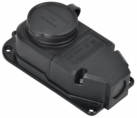 IEK GENERICA Розетка (колодка) с защит. кр. 16А IP44 черная