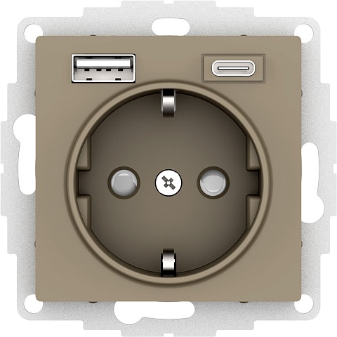 Systeme Electric AtlasDesign Шампань Розетка 16А с USB A+C (5В/2,4А/3 А, 2х5В/1,5А), мех